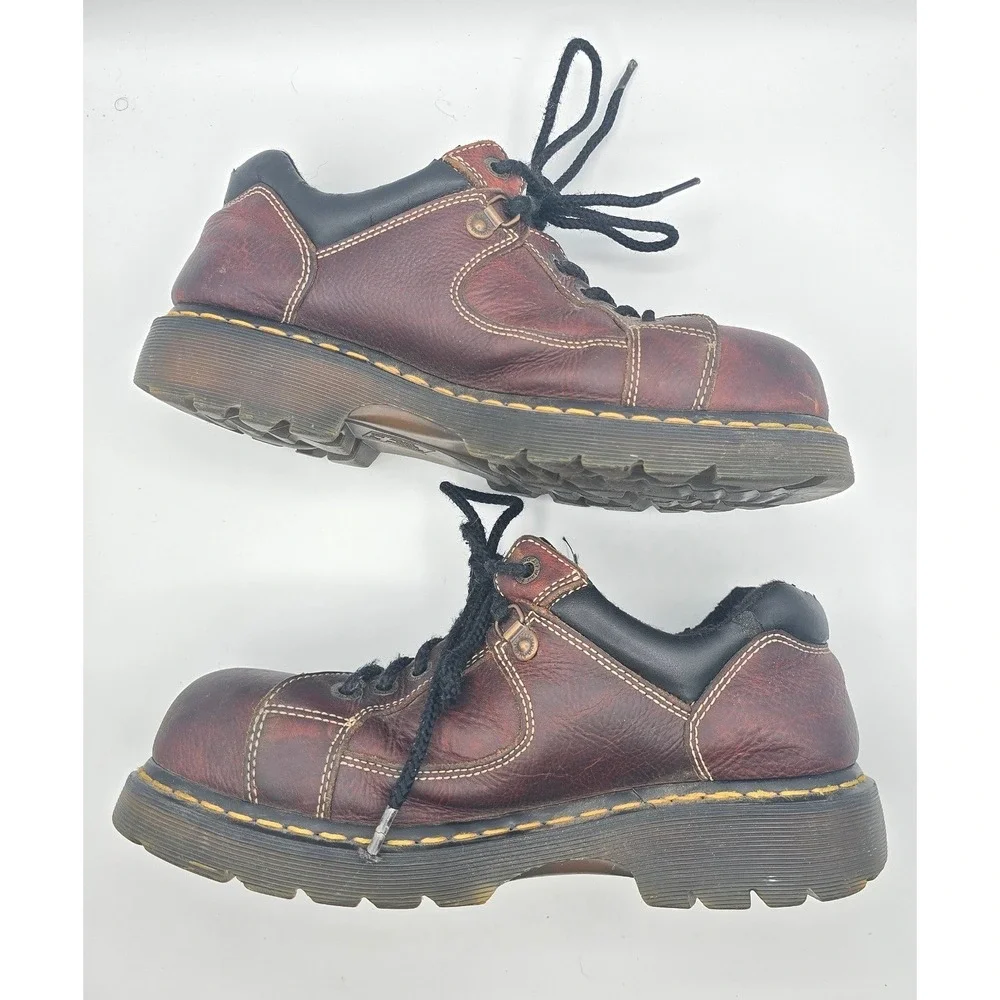 Dr. Martens 7A12 Steel Toe Work Shoes Mens 11 Brown Leather Low Top Boots Y2K